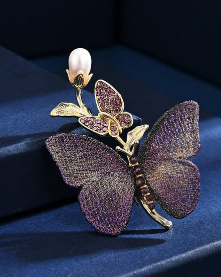 Embroidered Butterfly Brooch Purple