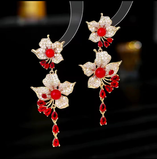 Ruby Floral Cascade Earrings