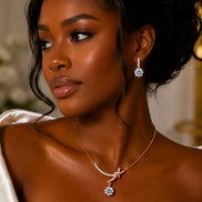Rose Knot Moissanite Necklace & Earrings Set