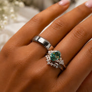 Teal Round Moissanite Bridal Ring Set