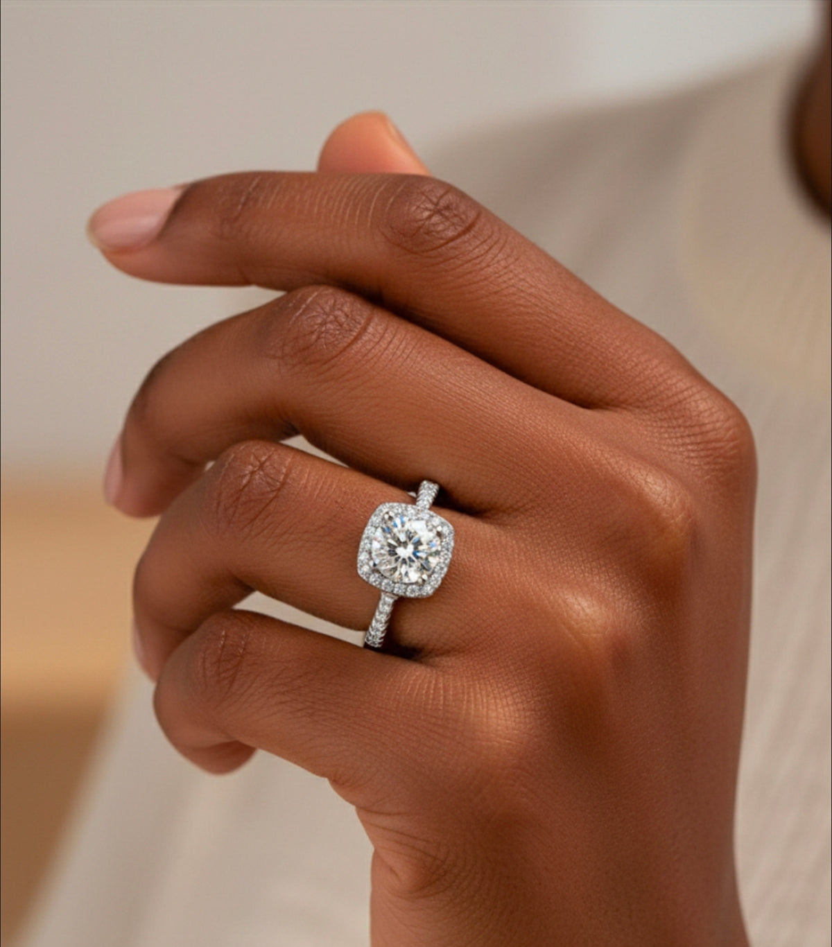 Vienna Cushion-Halo Moissanite Ring