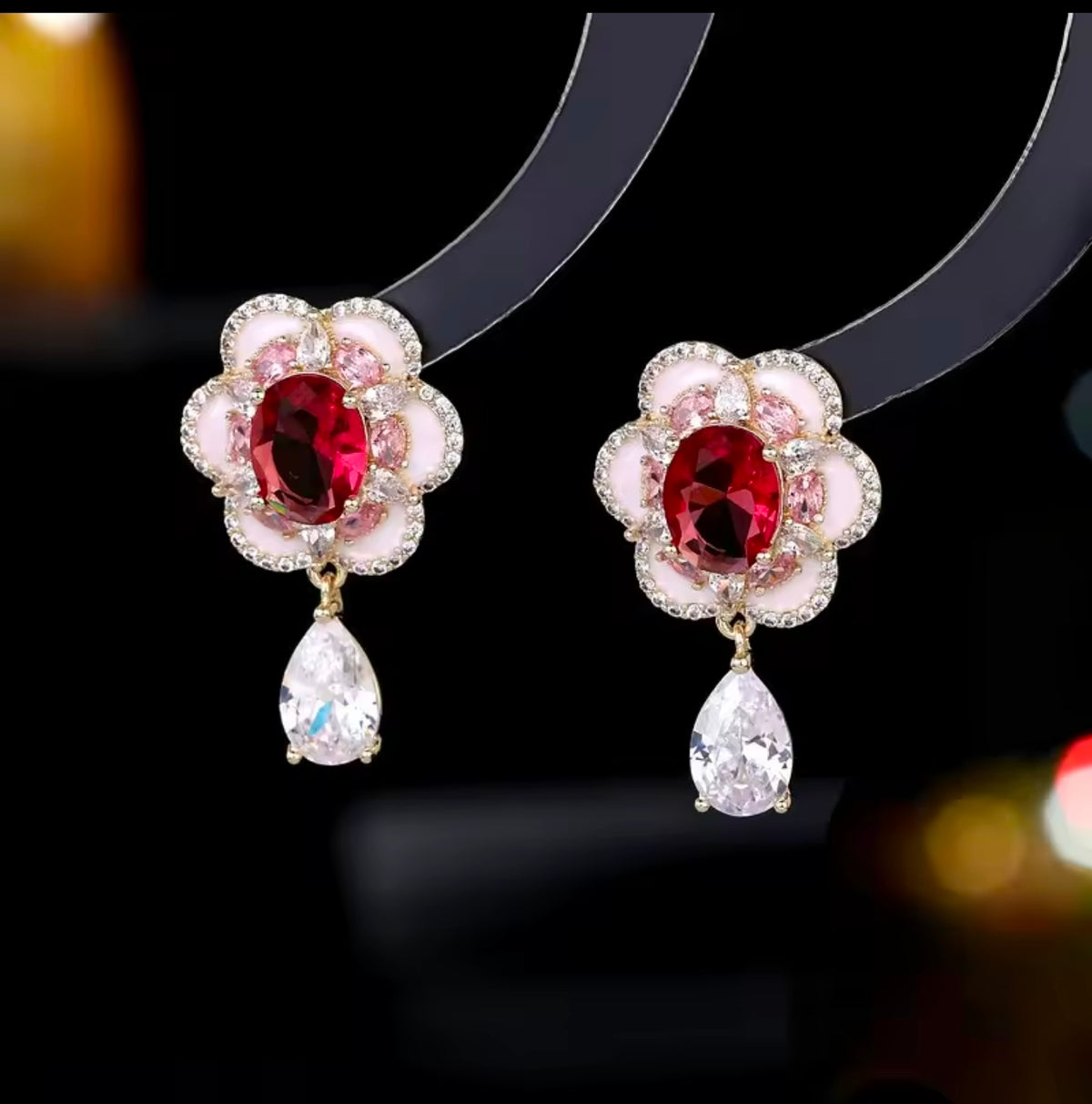 Ruby Blossom Drop Earrings