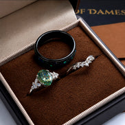 Teal Round Moissanite Bridal Ring Set