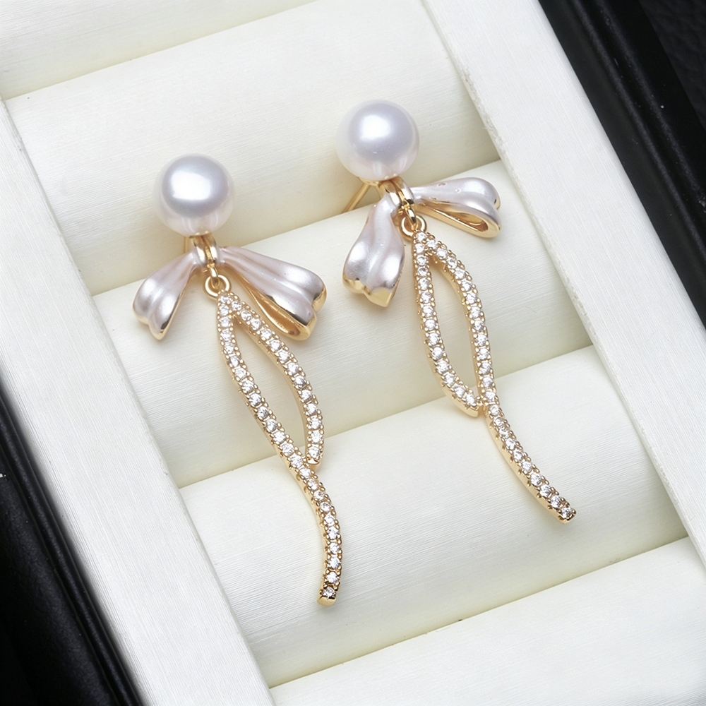 Celestine Pearl Leaf Drop Earrings