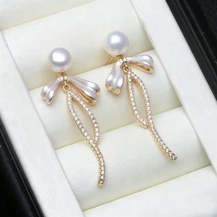 Celestine Pearl Leaf Drop Earrings