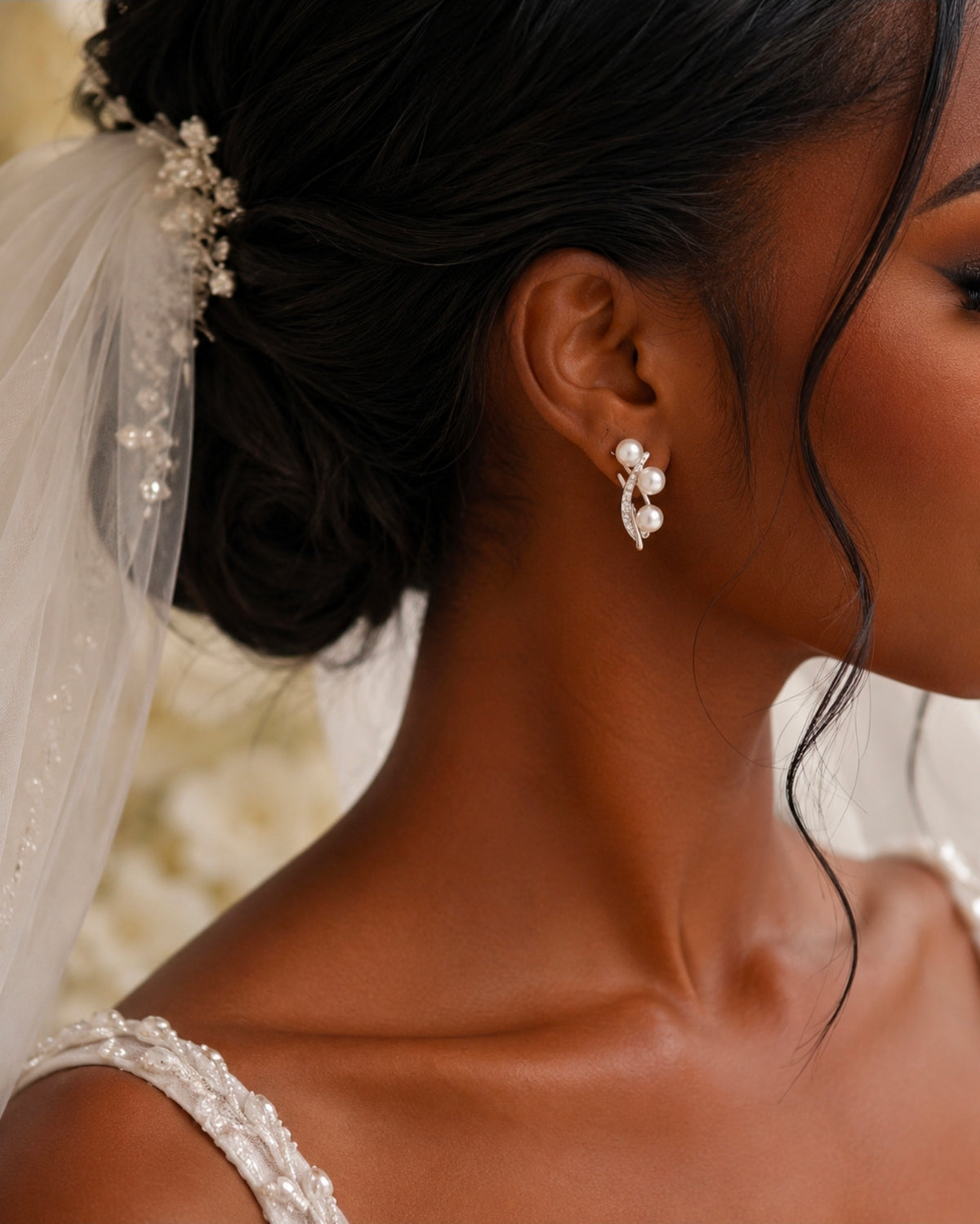 Serena Triple Pearl Earrings