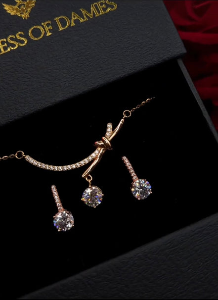 Rose Knot Moissanite Necklace & Earrings Set