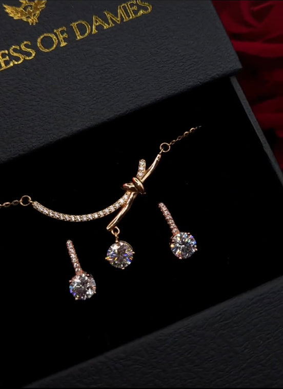 Rose Knot Moissanite Necklace & Earrings Set